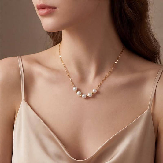 Minimal Pearl Bead Gold Necklace