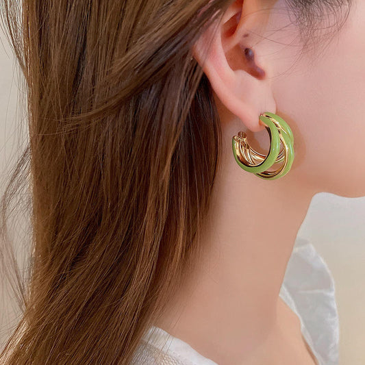 Green Triple Hoop Statement Earrings