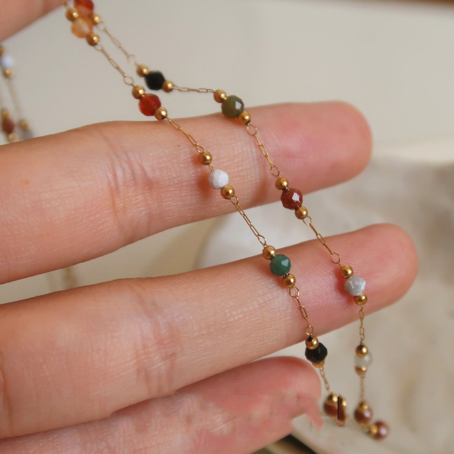 Gold Multi Color Beaded Chain Necklace
