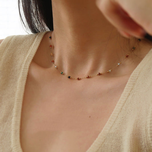 Gold Multi Color Beaded Chain Necklace