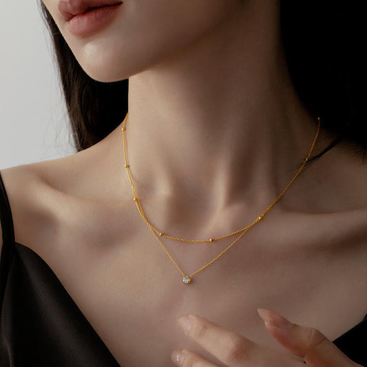 Layered Gold Bead Clover Pendant Necklace