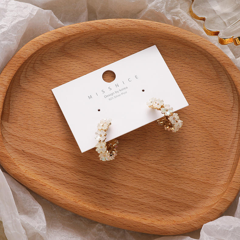 Gold Crystal Flower Hoop Earrings