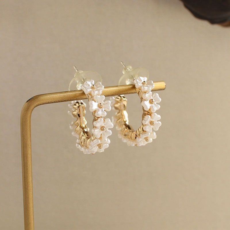 Gold Crystal Flower Hoop Earrings