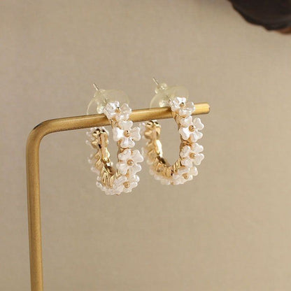Gold Crystal Flower Hoop Earrings