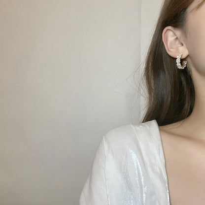 Gold Crystal Flower Hoop Earrings
