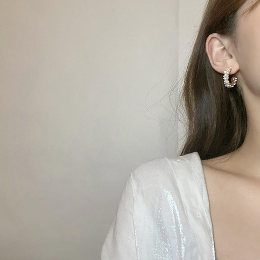 Gold Crystal Flower Hoop Earrings