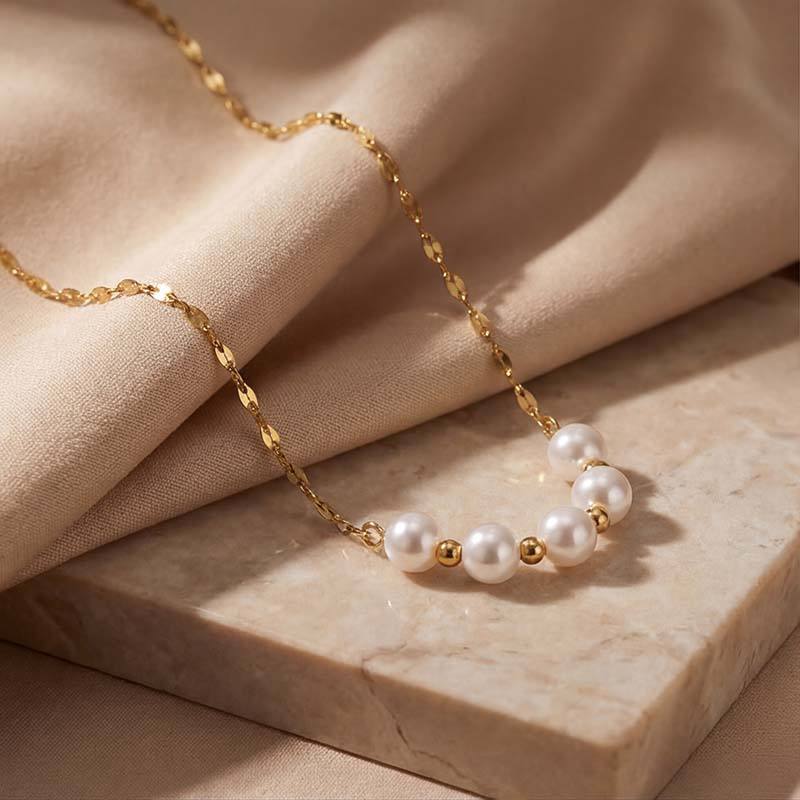 Minimal Pearl Bead Gold Necklace