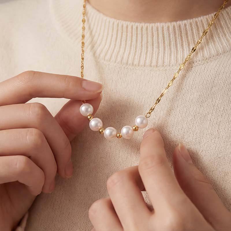 Minimal Pearl Bead Gold Necklace