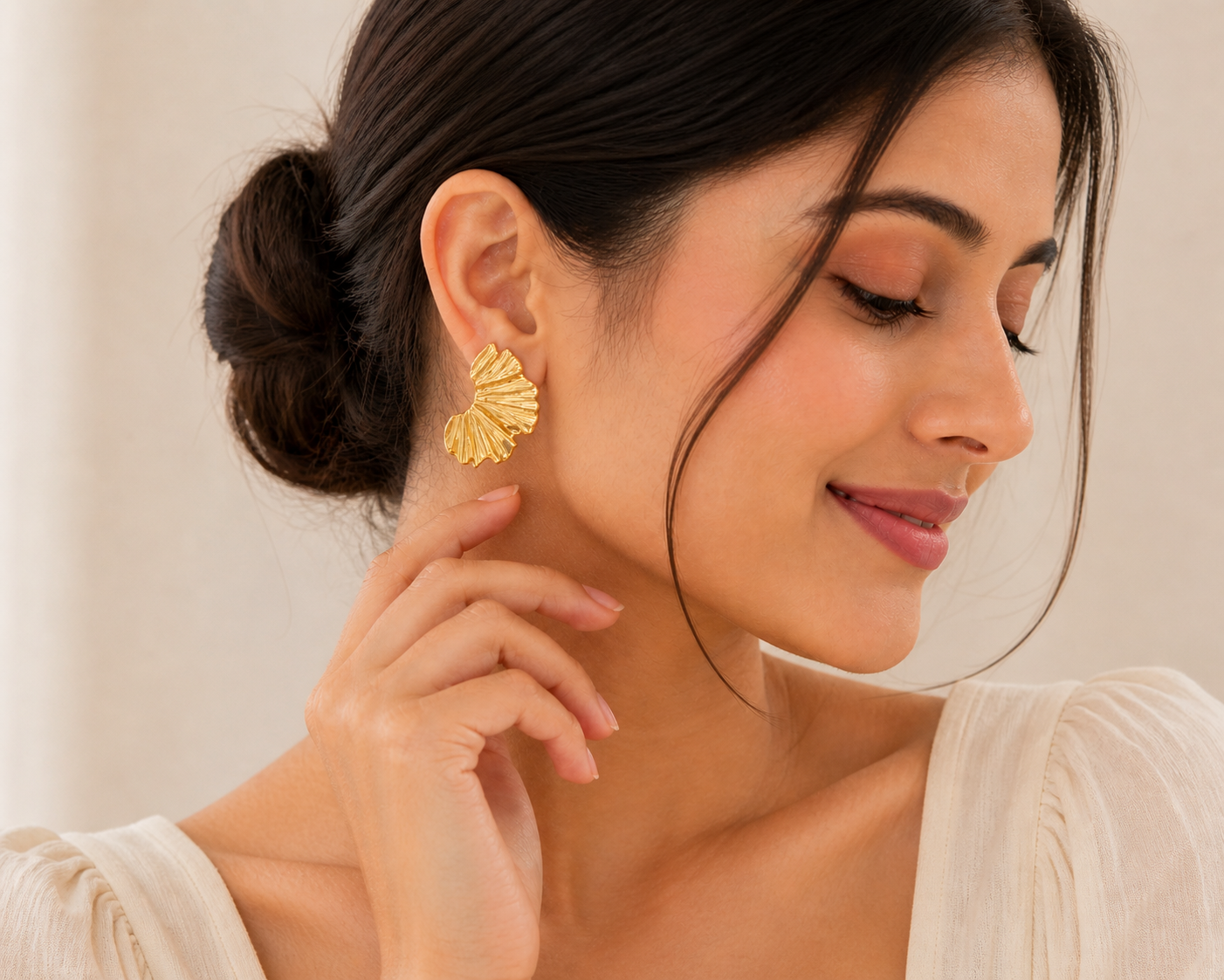 Gold Fan Leaf Statement Earrings