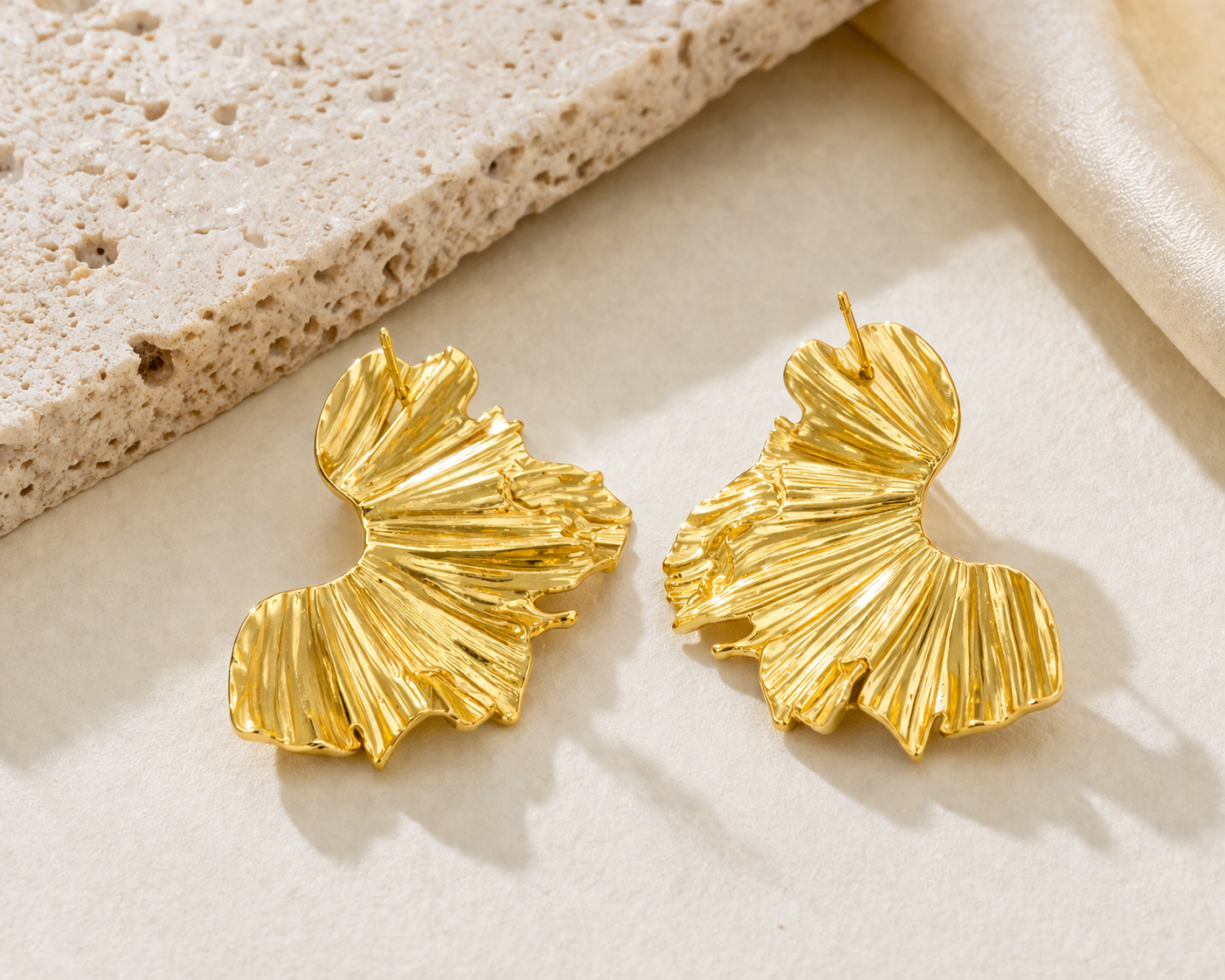 Gold Fan Leaf Statement Earrings