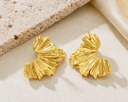 Gold Fan Leaf Statement Earrings