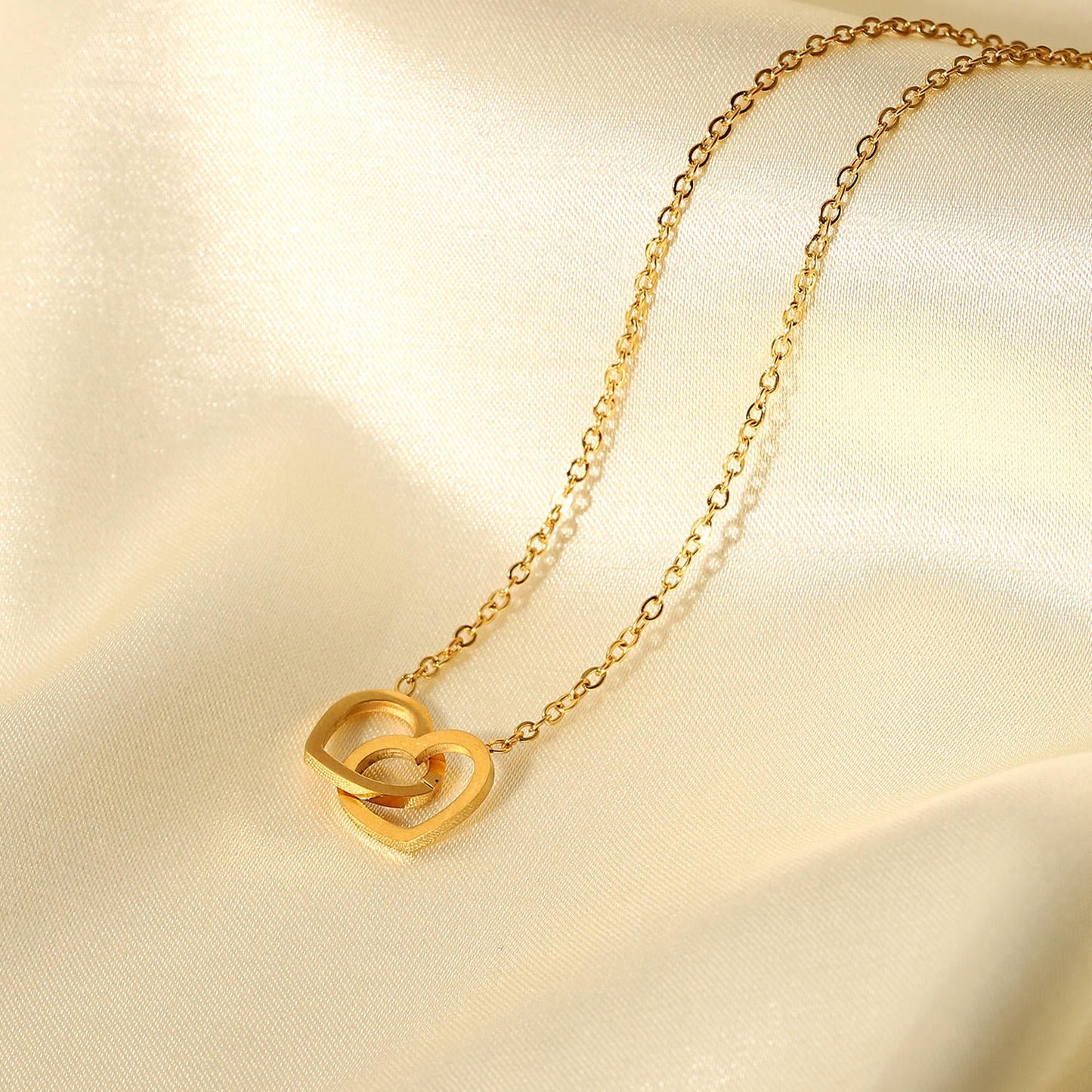 Double Heart Link Chain Necklace