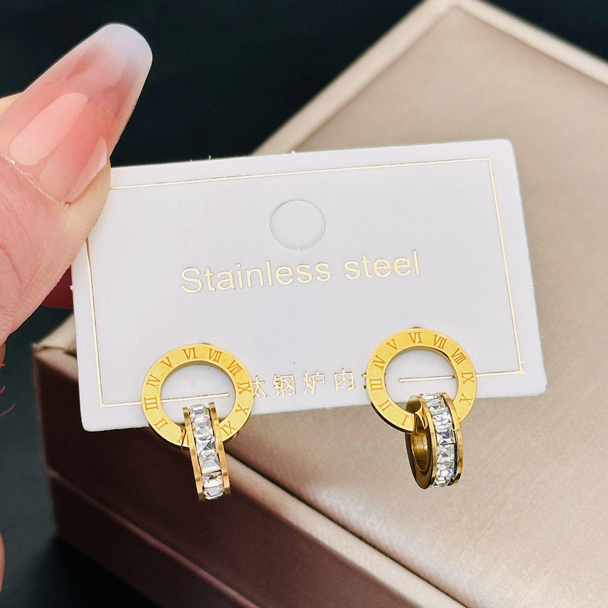 Roman Dial Crystal Hoop Earrings
