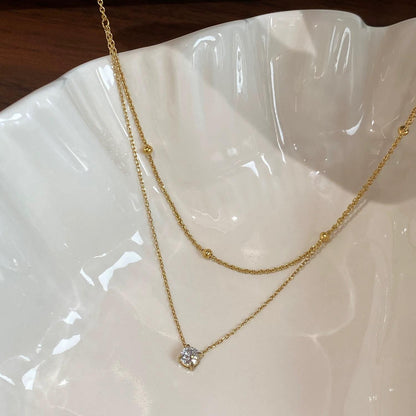Layered Gold Bead Clover Pendant Necklace