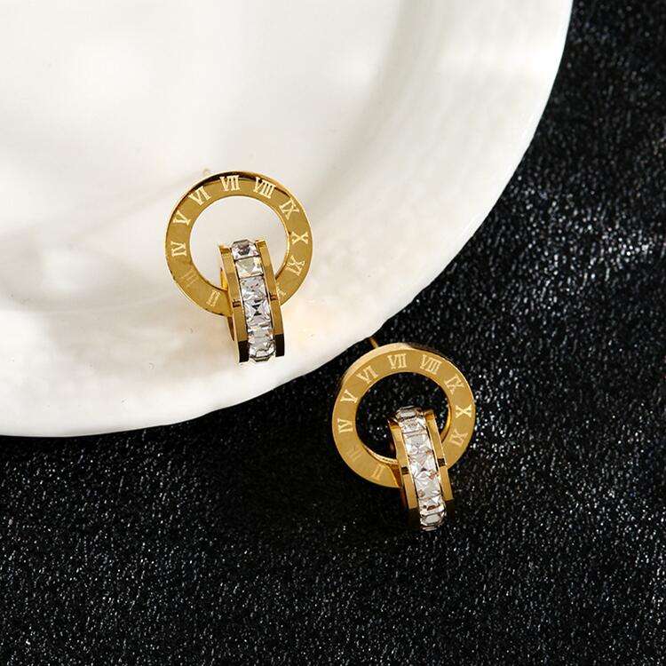 Roman Dial Crystal Hoop Earrings