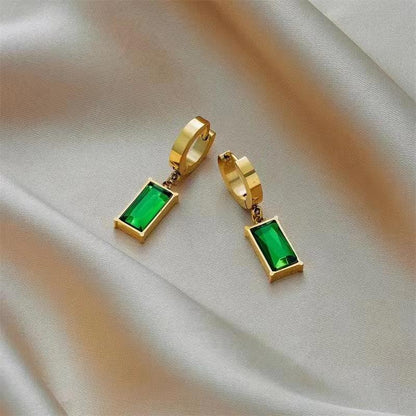Green Stone Drop Hoop Earrings