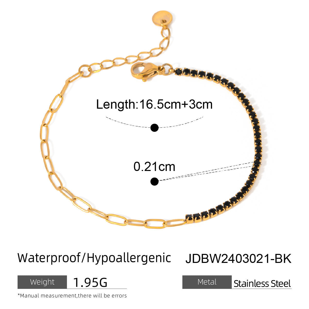 Gold Half Crystal Link Chain Bracelet