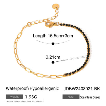 Gold Half Crystal Link Chain Bracelet