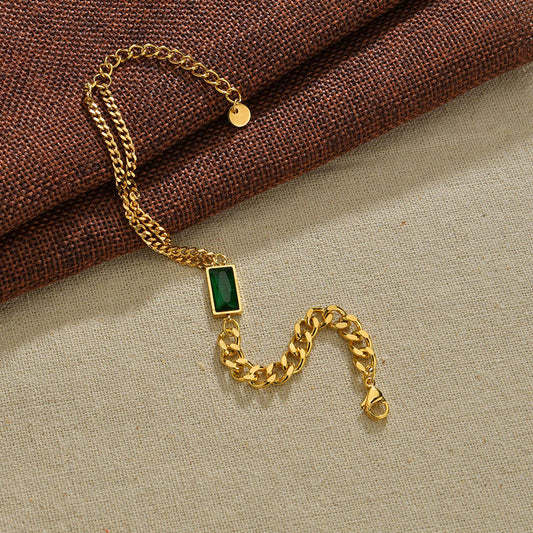 Gold Green Stone Link Chain Bracelet