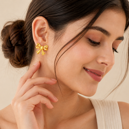 Gold Bow Knot Stud Earrings