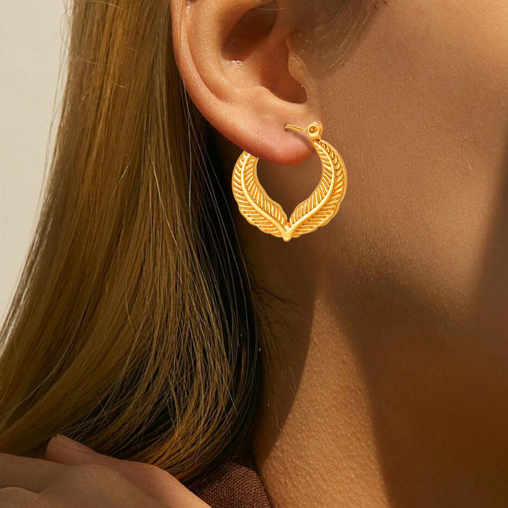 Textured Leaf Gold Hoop Earrings