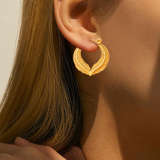 Textured Leaf Gold Hoop Earrings