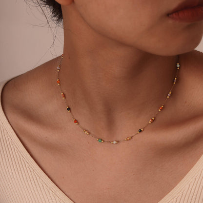 Gold Multi Color Beaded Chain Necklace