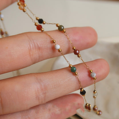 Gold Multi Color Beaded Chain Necklace