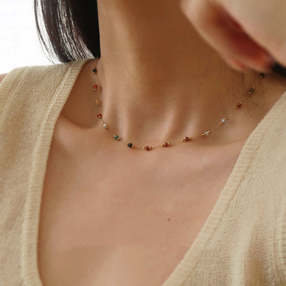 Gold Multi Color Beaded Chain Necklace