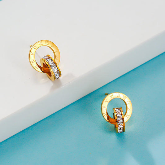 Roman Dial Crystal Hoop Earrings