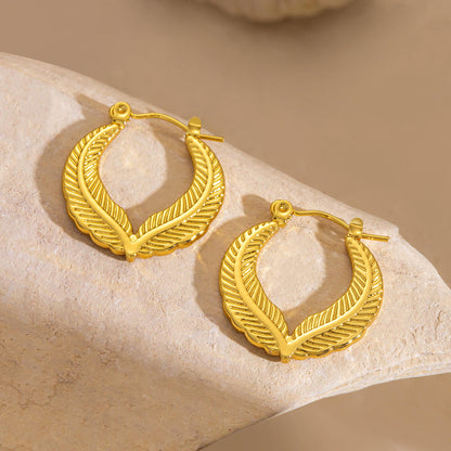 Textured Leaf Gold Hoop Earrings