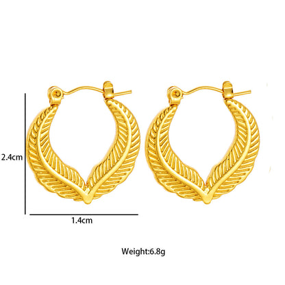 Textured Leaf Gold Hoop Earrings