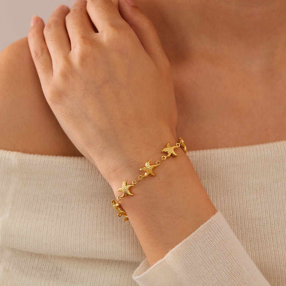 Gold Starfish Charm Chain Bracelet