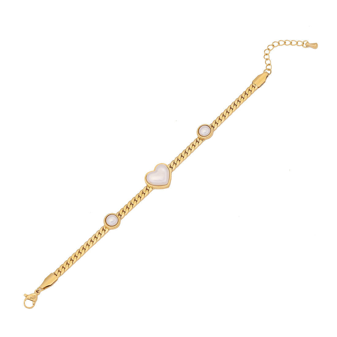 Gold Heart Pearl Chain Bracelet