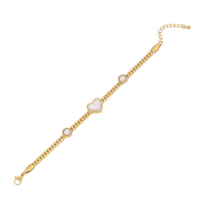 Gold Heart Pearl Chain Bracelet