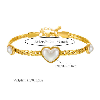 Gold Heart Pearl Chain Bracelet
