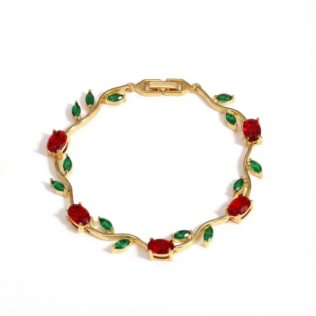 Ruby & Emerald Tulip Crystal Bracelet