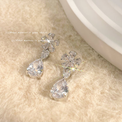 Crystal Bloom Teardrop Dangler Earrings - BlingVows - Best Imitation & Anti Tarnish Jewelry Wholesaler