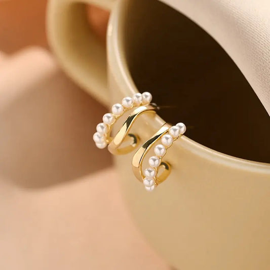 Elegant Dual Layer C Shape Pearl Hoop Earrings - BlingVows - Best Imitation & Anti Tarnish Jewelry Wholesaler