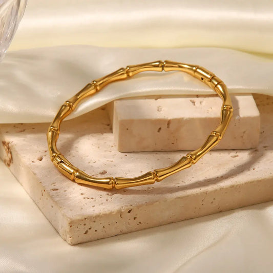 Gold Bamboo-Inspired Bangle Bracelet - BlingVows - Best Imitation & Anti Tarnish Jewelry Wholesaler