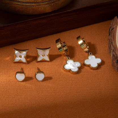 Golden Enamel Clover Earring Combo Set – Anti-Tarnish Stainless Steel - BlingVows - Best Imitation & Anti Tarnish Jewelry Wholesaler