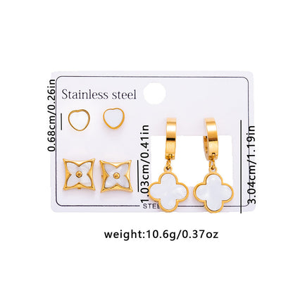 Golden Enamel Clover Earring Combo Set – Anti-Tarnish Stainless Steel - BlingVows - Best Imitation & Anti Tarnish Jewelry Wholesaler
