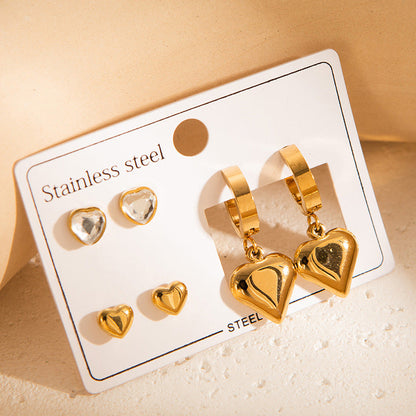 Golden Heart Trio Earring Combo Set – Anti-Tarnish Stainless Steel - BlingVows - Best Imitation & Anti Tarnish Jewelry Wholesaler