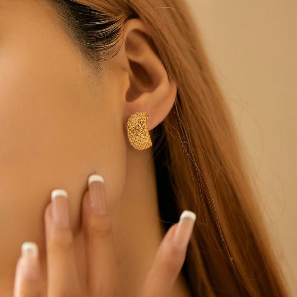 Textured Gold Half Hoop Earrings