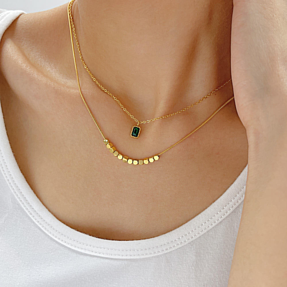 Green Stone Layered Necklace