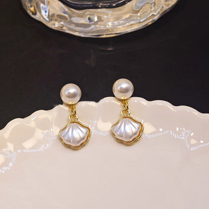 Pearl Shell Charm Stud Earrings - BlingVows - Best Imitation & Anti Tarnish Jewelry Wholesaler